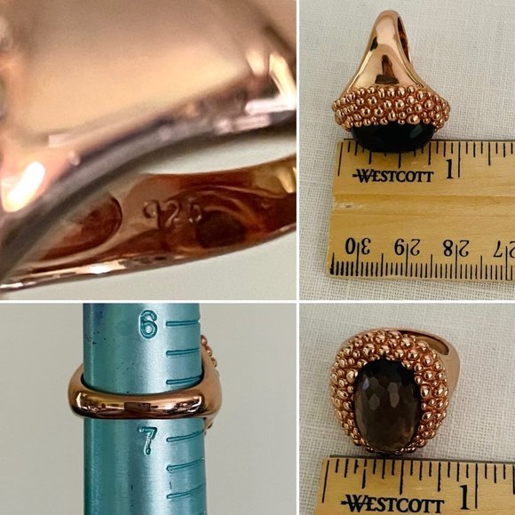 Oval Smoky Quartz set in Gold over 925 Sterling silver Ring, size 6 3/4 - Picture 4 of 7